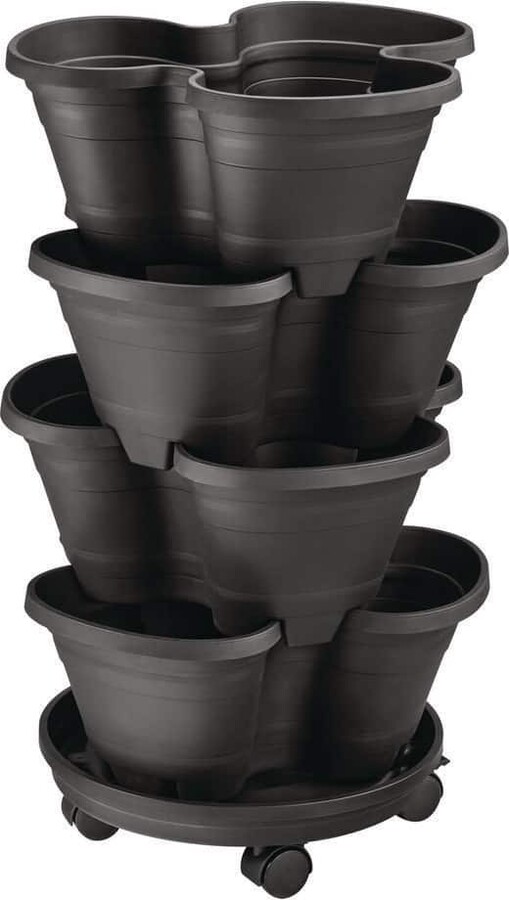 Vigoro 15 in. Black Landan Self-Watering Vertical Resin Planter with Caddy Wheels - Holds up to 12 Different Plants