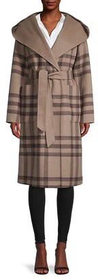 Donna Karan Plaid Wool-Blend Blanket Coat