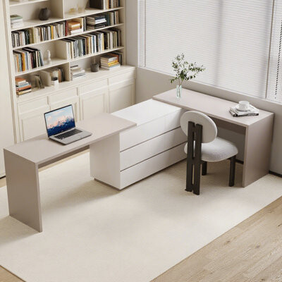 Latitude Run Modern Extendable L-Shaped Desk With 6 Storage Drawers