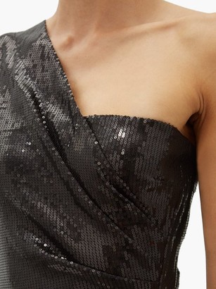 David Koma One-shoulder Asymmetric Sequinned Dress - Black