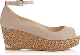 Thumbnail for your product : Jimmy Choo PACIFIC 70 Nude Suede Peep Toe Sandals with Lasered Cork Covered Wedge