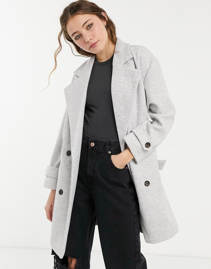 stradivarius double button longline coat
