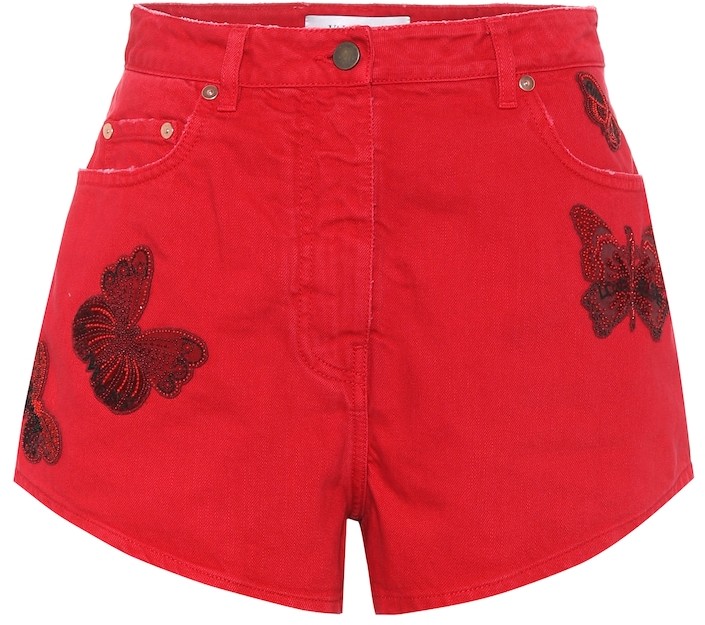 Valentino embroidered cotton-denim shorts - ShopStyle