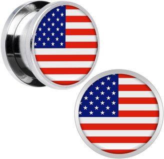 Body Candy Stainless Steel United States Flag Screw Fit Double Flare Plug Pair 9/16"