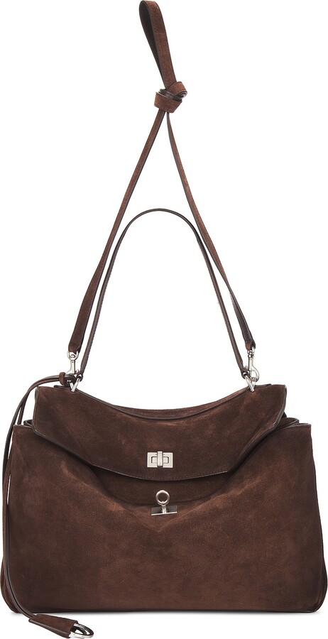 Balenciaga Rodeo Medium Suede Top Handle Bag in Brown