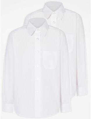 George Girls White Plus Fit Long Sleeve School Shirt 2 Pack