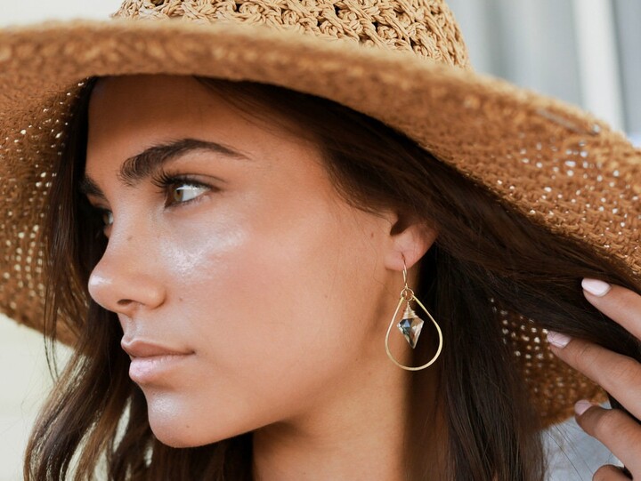 Etsy Crystal Hoop Earrings Gold Teardrop Arrowhead Quartz Bohemian Dangle Jewelry Rose Sterling Silver