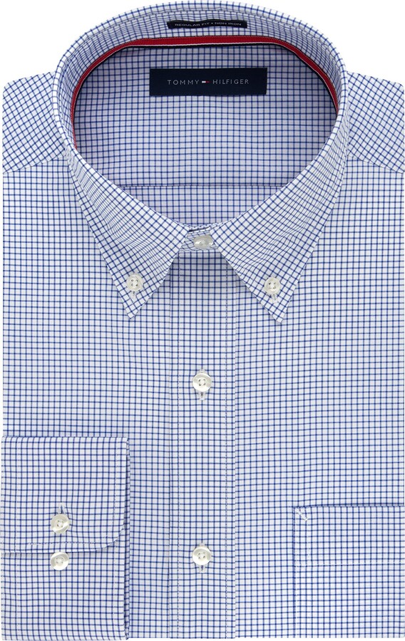 Tommy Hilfiger Mens Dress Shirts Non Iron Slim Fit Print Spread Collar