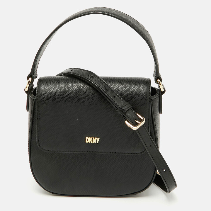 DKNY Black Leather Flap Shoulder Bag