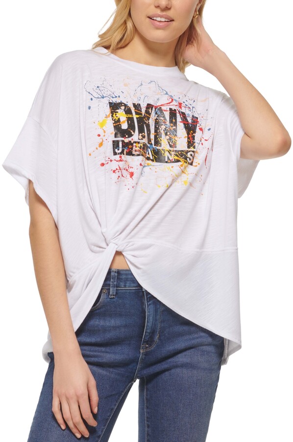 DKNY Women's Paint-Splatter Logo T-Shirt - ShopStyle