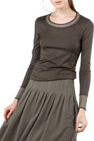 Thumbnail for your product : Akris Punto Crewneck Long-Sleeve Mesh-Detail Jersey Top