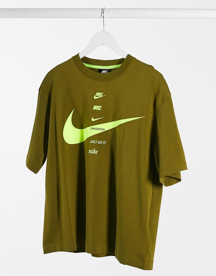 Nike swoosh oversized crop T-shirt in khaki green - ShopStyle Activewear  Tops