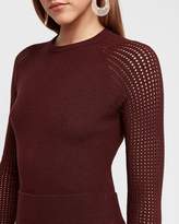 Thumbnail for your product : Express Ribbed Mesh Sleeve Cropped Crew Neck Sweater