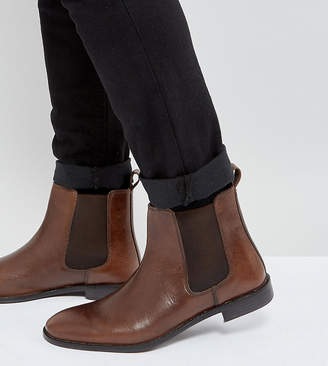 ASOS Design Wide Fit Chelsea Boots In Brown Leather