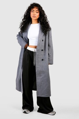 Petite Collar Detail Double Breasted Wool Maxi Coat