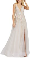 Thumbnail for your product : Mac Duggal Plunging Floral Embellished Tulle A-Line Gown