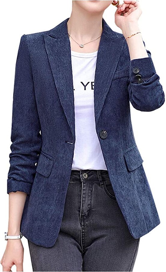 Lazutom Women's Slim Fit Corduroy Blazer Casual Work Formal Business