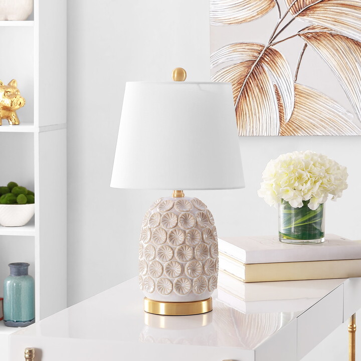 SAFAVIEH Lamson 21 in. H Floral Coastal Table Lamp, Cream