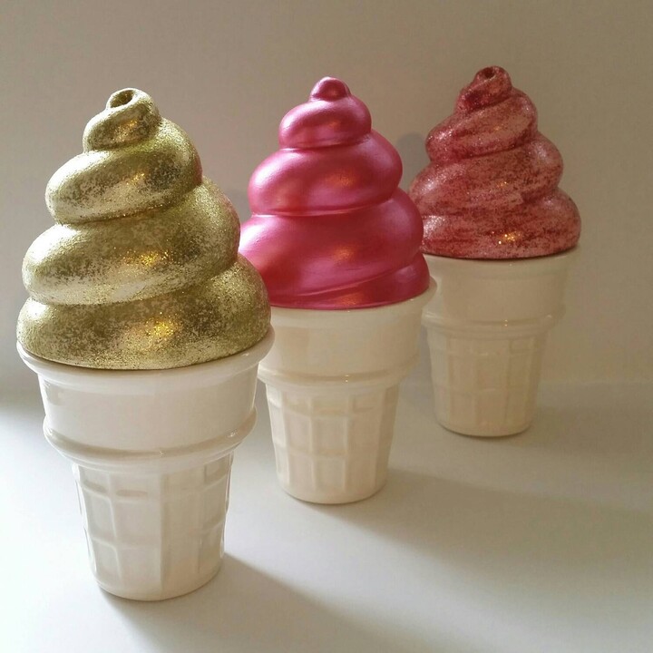 Ice Cream Cone Ceramic Soft Serve in Gold With Glitter Trinket Box Storage Personalized Gift Birthday Dessert Store