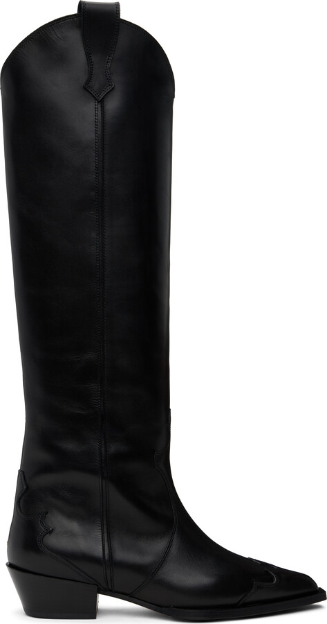 AEYDĒ Black Aruna Leather Cowboy Tall Boots