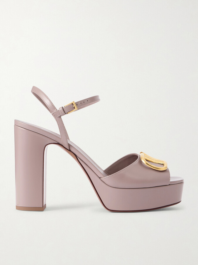 Valentino Garavani Vlogo 115 Leather Platform Sandals - Neutrals
