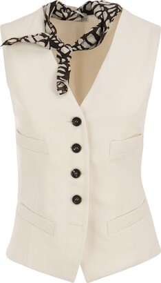 Brunello Cucinelli Fluid Viscose And Linen Twill Waistcoat With Necklace And Scarf