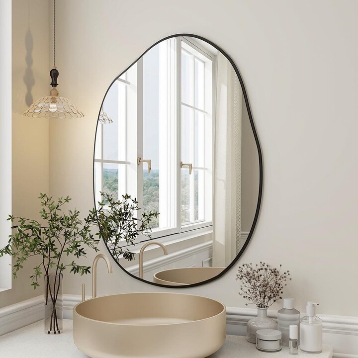 GLSLAND 26 in. W x 38 in. H Irregular Shape Frameless Wall Bathroom Vanity Mirror - ShopStyle