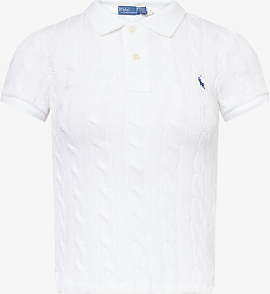 Polo Ralph Lauren Womens White Cable-Knit Short-Sleeves Cotton-Knit Polo Shirt Xl