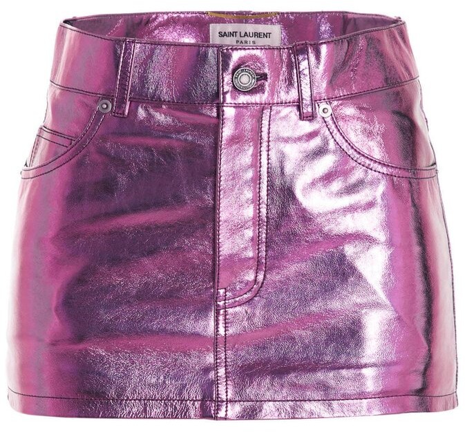 Saint Laurent Lamé Leather Mini Skirt - ShopStyle