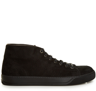Lanvin Mid-top grained-suede trainers