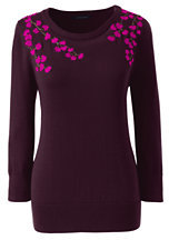 Lands' End Lands' End Women's Plus Size Supima 3/4 Sleeve Sweater-Darkest Burgundy Embroidery