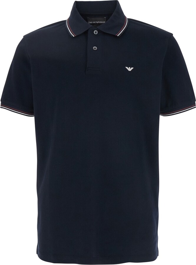 Blue Short Sleeved Polo Shirt With Embroidery On The Front In Cotton Man