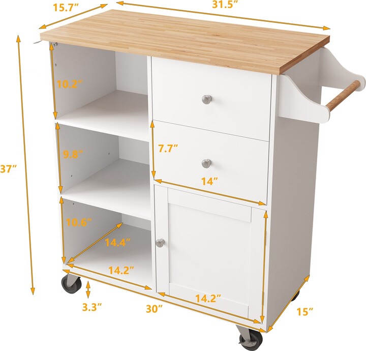 Kitchen Cart on 4 Wheels with 2 Drawers and 3 Open Shelves, Kitchen