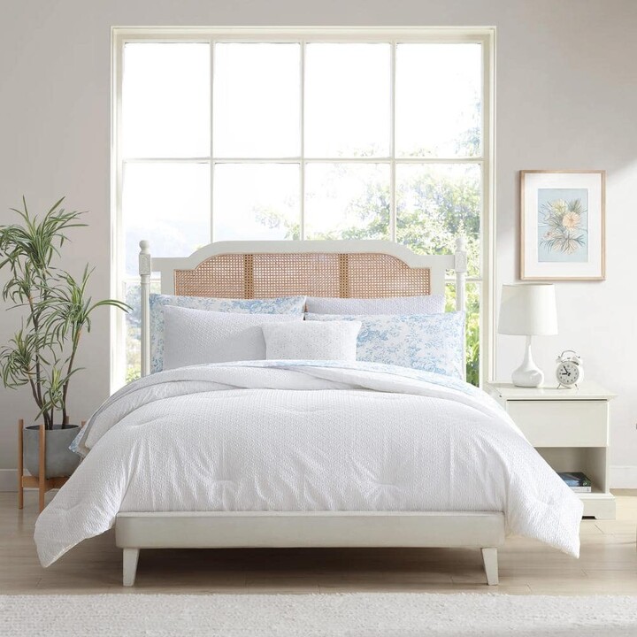Laura Ashley Margaret 6-Piece White Microfiber Twin XL Bed in A Bag Comforter Set