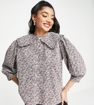 Miss Selfridge collared shirt in lilac ditsy - ShopStyle Tops