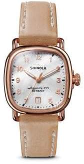 Shinola The Guardian Mother-Of-Pearl Leather Strap Watch