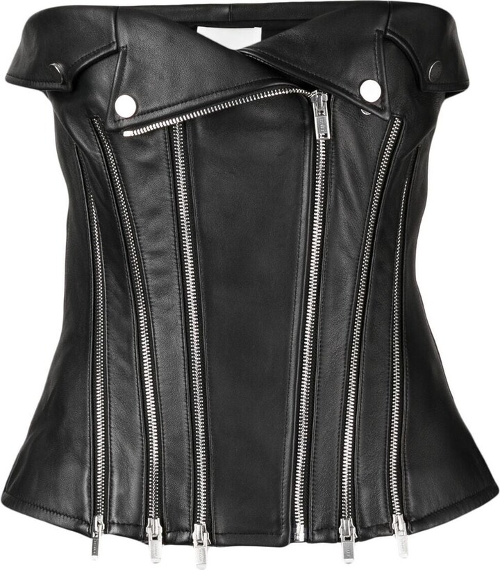 Dion Lee Biker Zipped Leather Corset Top - ShopStyle