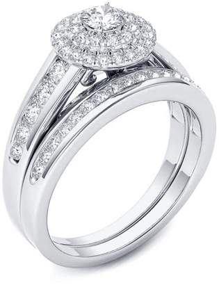 TVS-JEWELS 925 Sterling Silver Round Cut CZ Platinum Plated Women's Bridal Wedding Ring Set