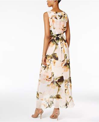Sangria Chiffon Floral Faux-Wrap Maxi Dress