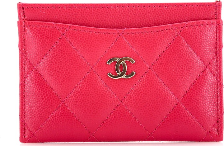 Pre-owned Chanel Silver/pink Quilted Leather Cc Classic Card Holder