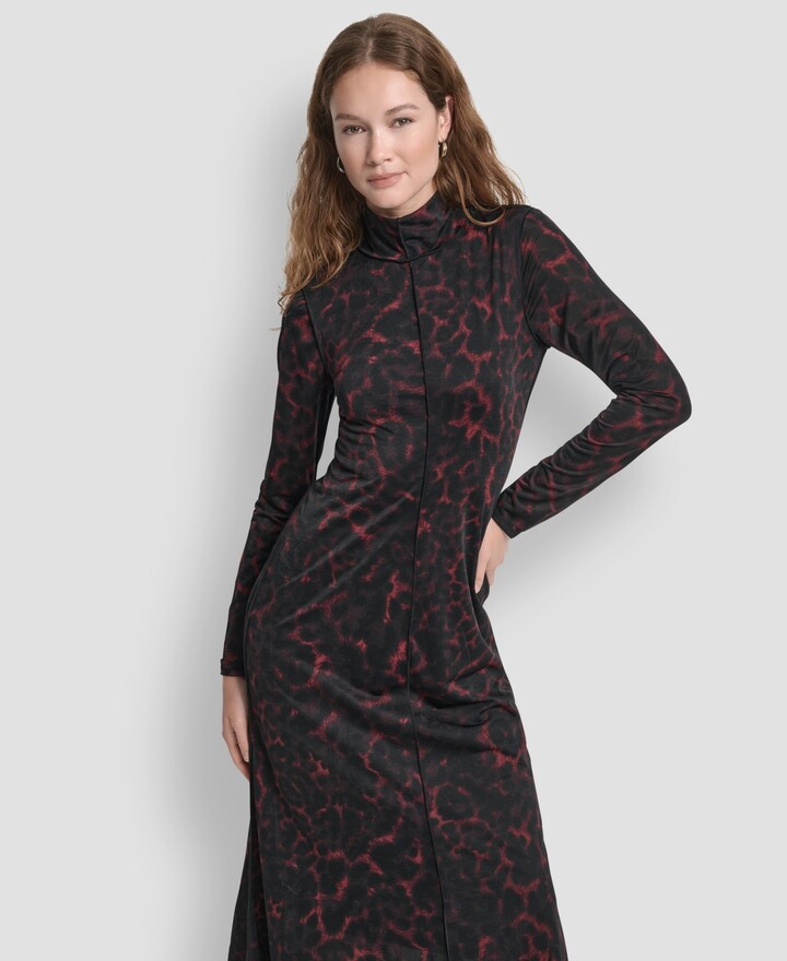 Dkny Women's Exposed Seam Printed Long Sleeves Dress