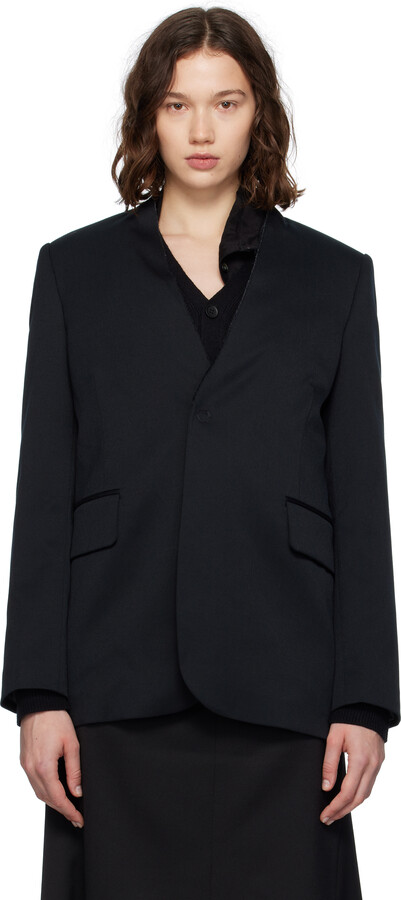 MM6 MAISON MARGIELA Black Collarless Tailoring Wool Blazer