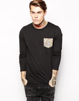 Thumbnail for your product : ASOS Long Sleeve T-Shirt With Baroque Print Pocket