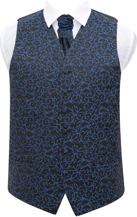 DQT Swirl Patterned Men's Wedding Waistcoat Cravat Black and Blue 38" ShopStyle Suits