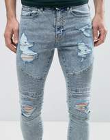 Thumbnail for your product : New Look Skinny Biker Jeans With Extreme Rips In Light Wash