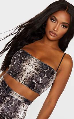 PrettyLittleThing Shape Taupe Velvet Snake Print Strappy Crop Top