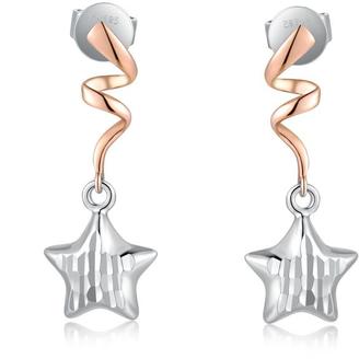 Ice 14K Two-Tone Gold Diamond-Cut Swivel Star Dangle Earrings