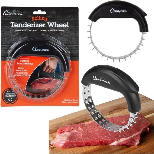 Camerons CameronsRollingMeatTenderizerBBQTool-StainlessSteelSharpBladesBreakDownToughTendonsinBeef,Poultry,Steak&More-CookoutEssential