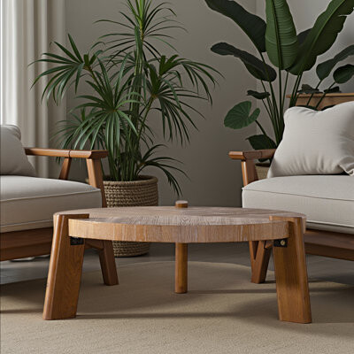 Millwood Pines Wood Round Coffee Table - Rustic Natural 36\