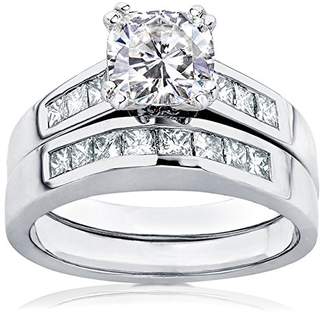 Kobelli Moissanite Cushion Moissanite and Diamond Bridal Set Ring 1 3/4 CTW in 14k White Gold_6.0